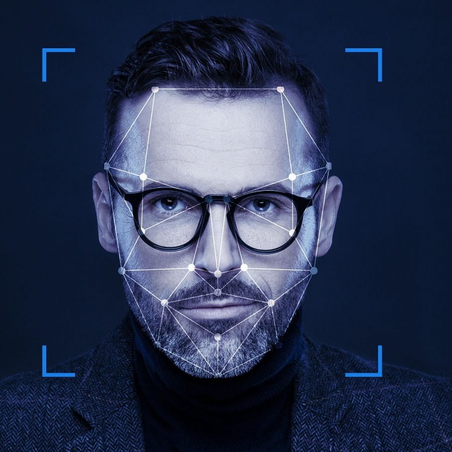 Facial Recognition System, Concept Images. Portrait of man.